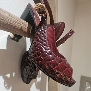 Tory Burch Burgundy Croc-Embossed Slingback Heels